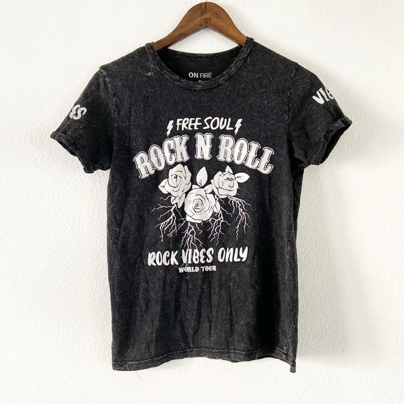 Mineral Wash Rock N Roll Shirt Free Soul Vibes Cotton Tee Size Medium Black - Picture 1 of 8